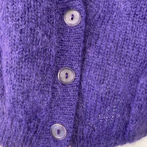 Vtg Mohair Blend Cardigan Violet Long Sleeve L Sweater Womens Fuzzy 80s Luxury - Picture 4 of 14